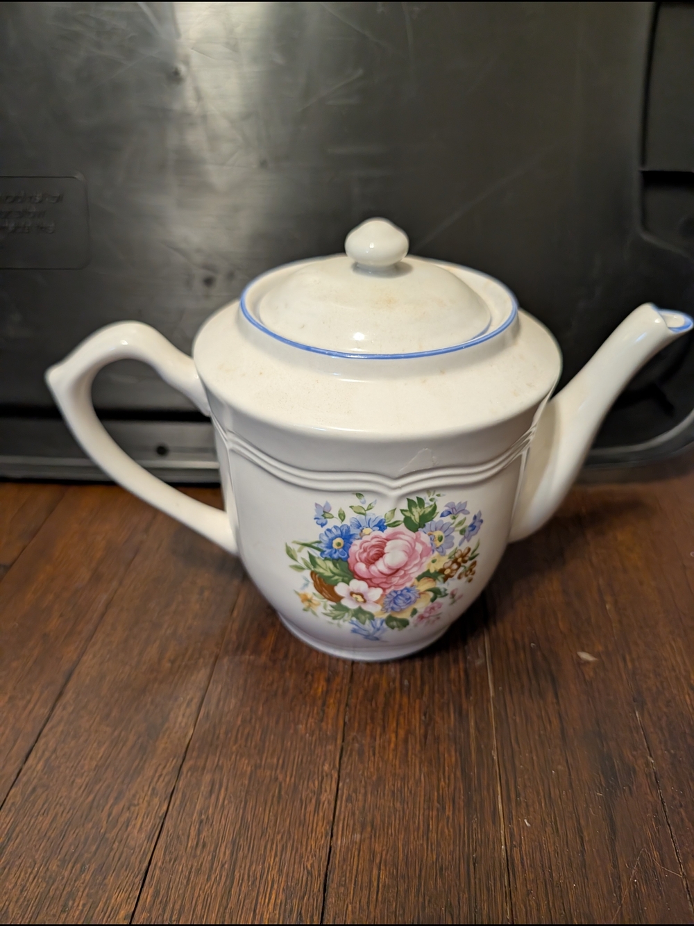Tabletops Unlimited Victoria Floral Ceramic Teapot — Pink Rose Accent